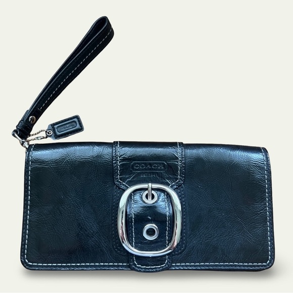 Coach Y2K Bleecker XL Black Patent Leather Buckle Wristlet Wallet Clutch - Picture 12 of 13